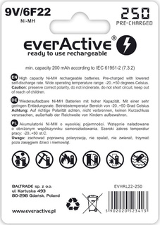 Akumulatorek 9V everActive 6F22 250 mAh Silver Line