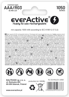 Akumulatory 4xR03/AAA everActive Ni-MH 1050 mAh "Ready to Use"