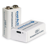 Akumulatorek 9V everActive 6F22 550 mAh Li-ion z USB-C